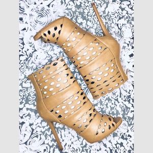 Faux Leather Laser cut Stiletto Ankle Boot